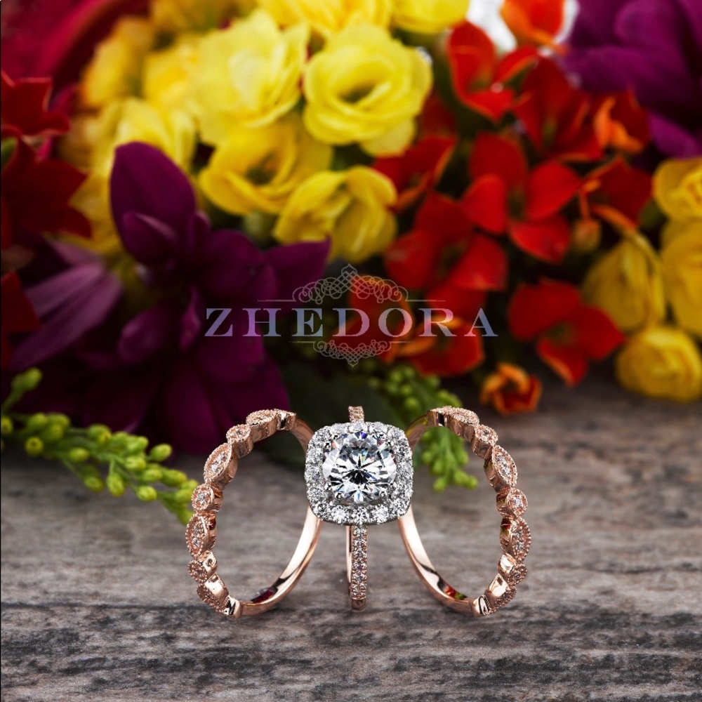 Zhedora Moissanite Wedding Ring Set, size 5